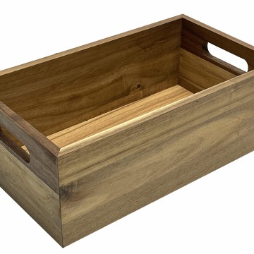 Acacia Wood Storage Bin with Handles - Versatile Home Organizer
